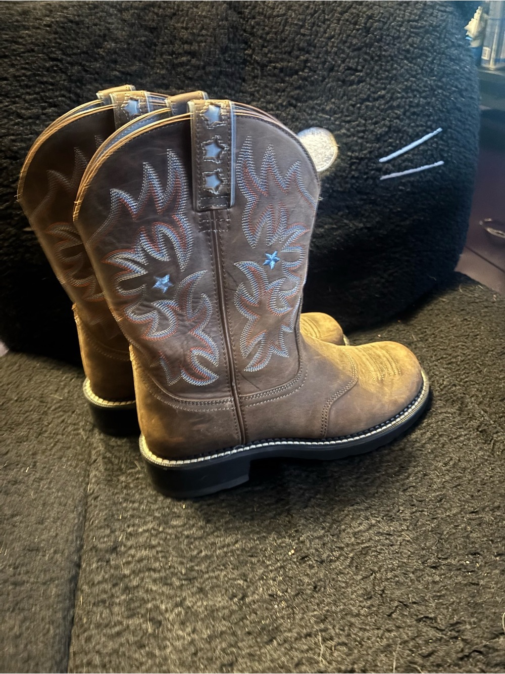 Aria Brown womens Western Boots with Blue Star Stitching